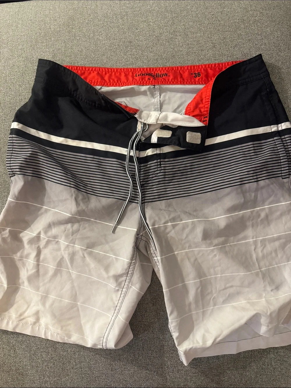 5/$15-Goodfellow & Co. Black, White & Red Striped Swim Shorts